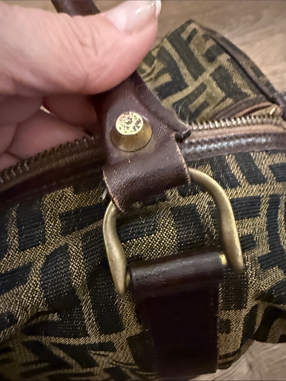 Vintage Zucca Fendi Boston Bag Brown & Tan FF Logo Canvas Tote Small Duffel - Picture 15 of 17